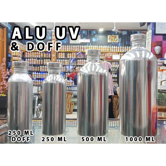 Botol alumunium 250ml UV mengkilap/tempat madu/bibit parfum