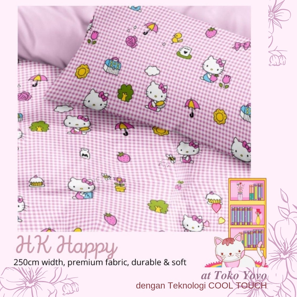 Sprei Katun Halus Anak HK Happy Hello Kotak Kitty Pink Peach Seprei