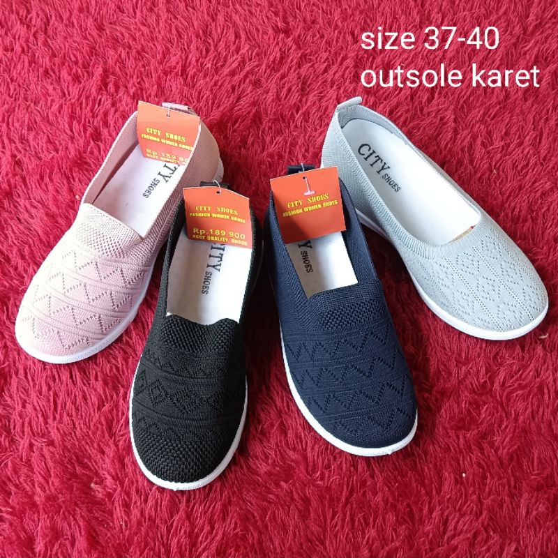 Sepatu Wanita Snekers Kets Import Rajut / sepatu flat slip on tanpa tali out sole anti licin