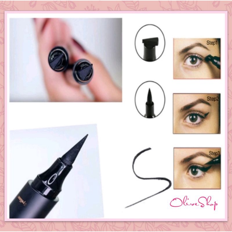 OliveShop ❤️ 2in1 Eyeliner Wing Stamp Liquid Waterproof Spidol