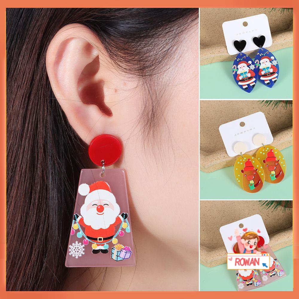 R-bunga Anting Natal Mode Kreatif Snowflake Snowman Xmas Hadiah Akrilik