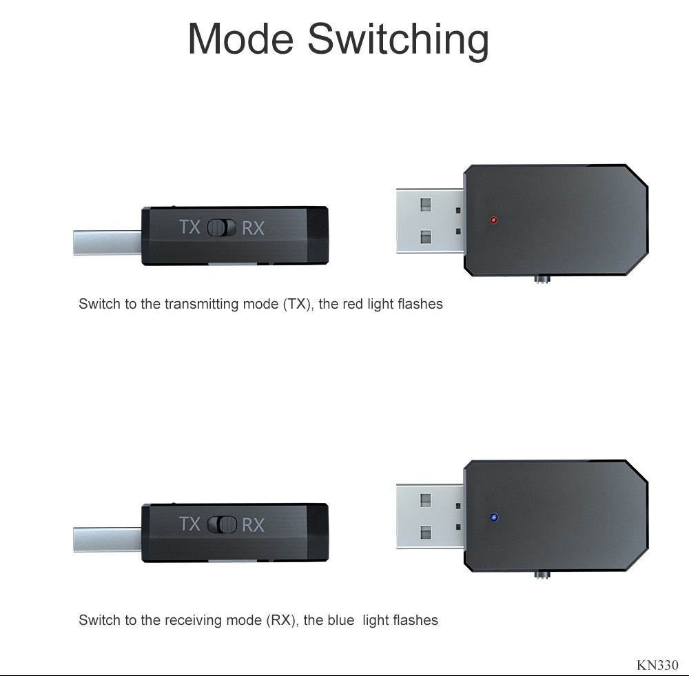 ESSAGER USB Dongle Bluetooth 5.0 Transmitter Receiver Audio Adapter - KN330 - Black