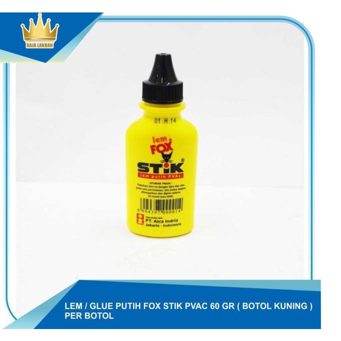 

LEM CAIR FOX STIK PVAC 60 GR ( BOTOL KUNING ) - PER BOTOL