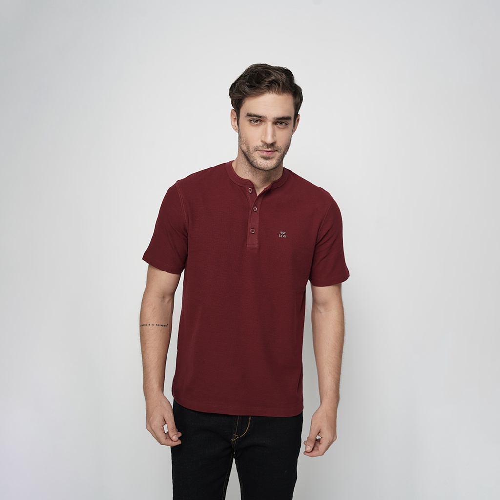 LGS - Kaos Casual Pria - Lengan Pendek - Kerah Henley - Kaos - Maroon - CTS.221.D3084.02.C