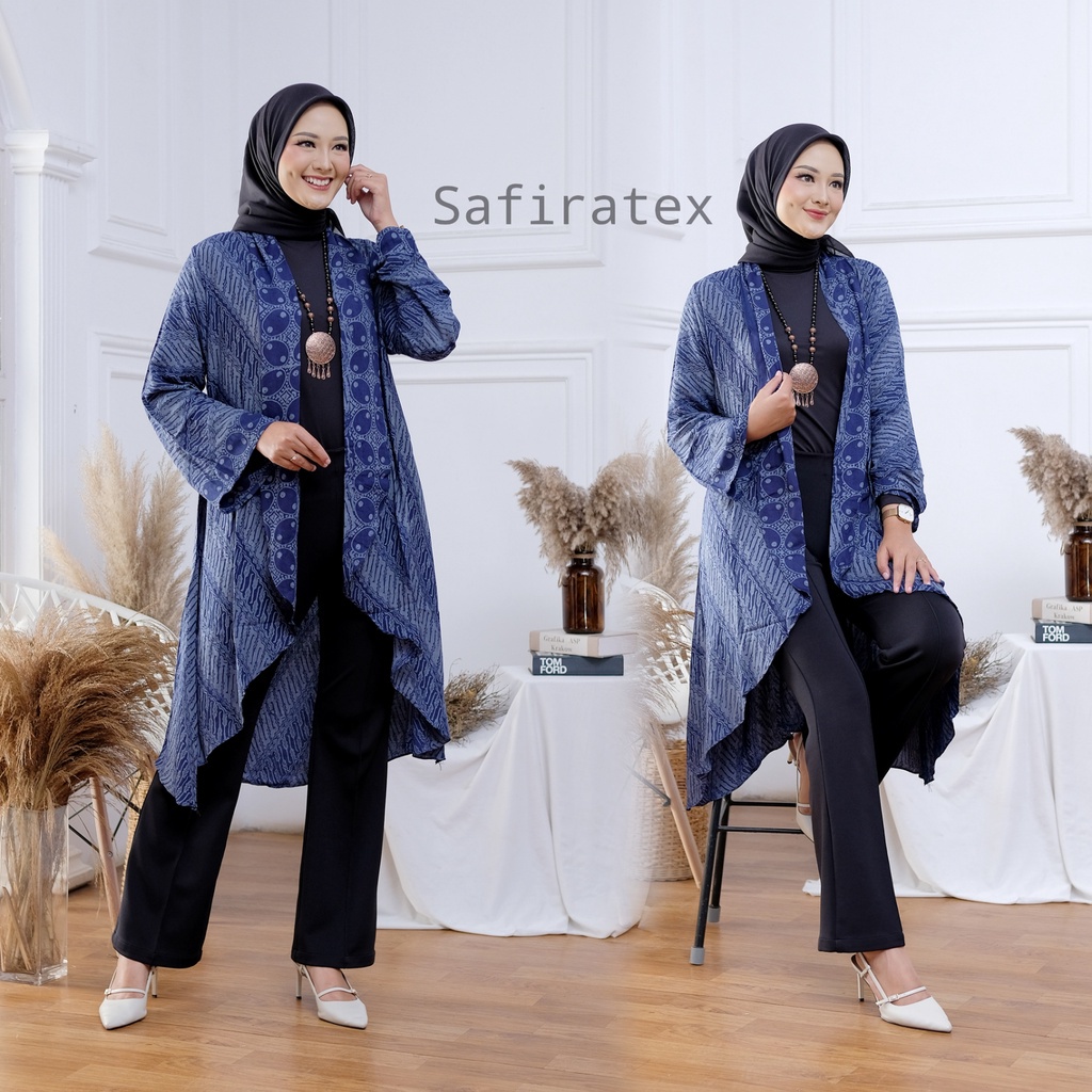 outer batik muslim cardigan rayon paris navy edition super premium
