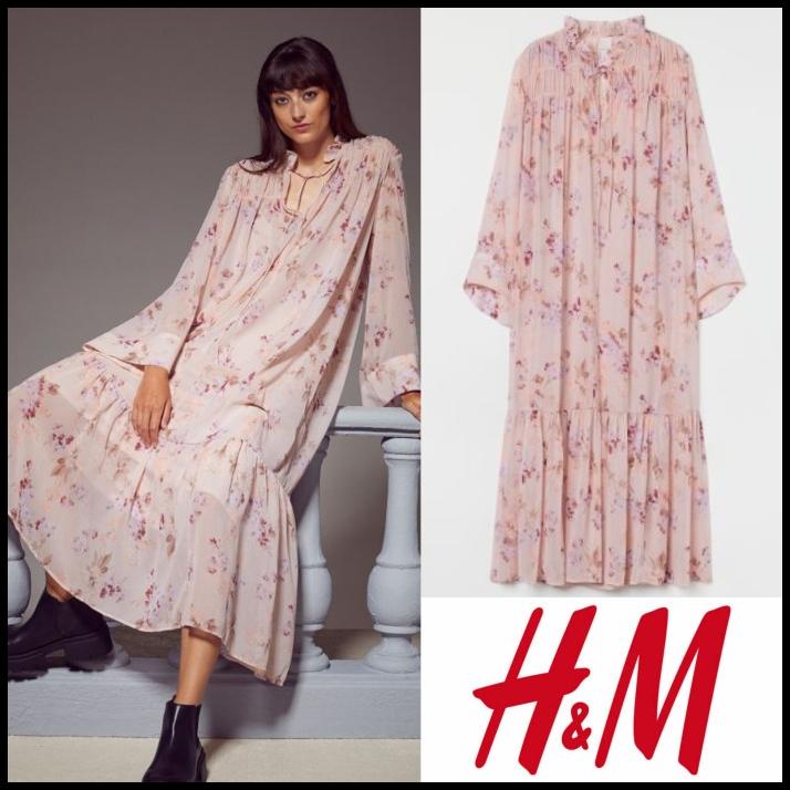 H&M Hnm Hm Pink Floral Chiffon Maxi Long Dress Original