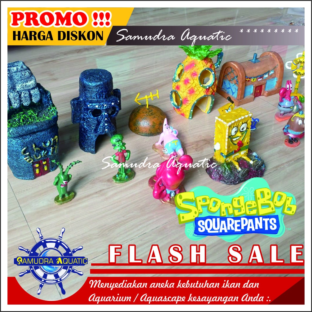 Hiasan SPONGEBOB Aquarium, Spongebob Aquarium, Mainan Spongebob Bikini Botton, Hiasan Fiber (GRATIS BUBLE WRAP)