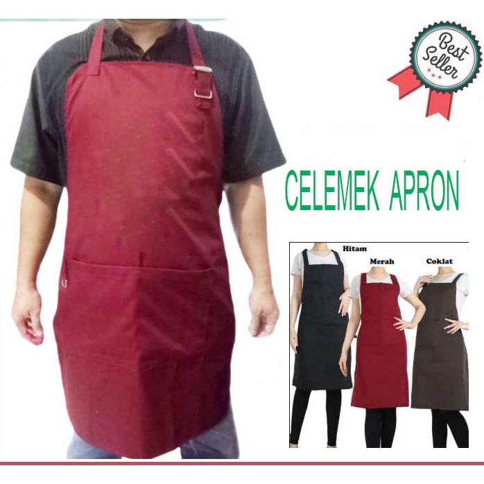 Celemek masak apron polos bahan drill