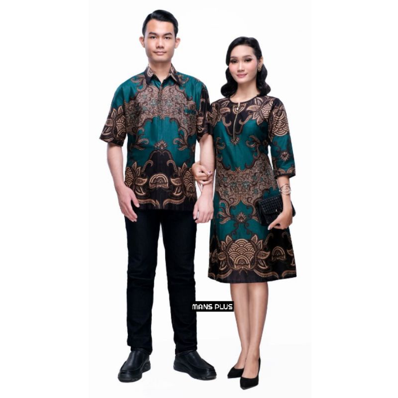 Dress Wanita Jumbo 4L-5L Batik Tunik Big Size Modern Lengan ¾ Seragam Terusan Batik Kantor Wanita VV-Hj