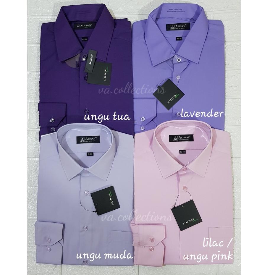 Dijual.. KEMEJA PRIA ALISAN REGULAR - KEMEJA POLOS LENGAN PANJANG PRIA UNGU MUDA / UNGU TUA / LAVEND
