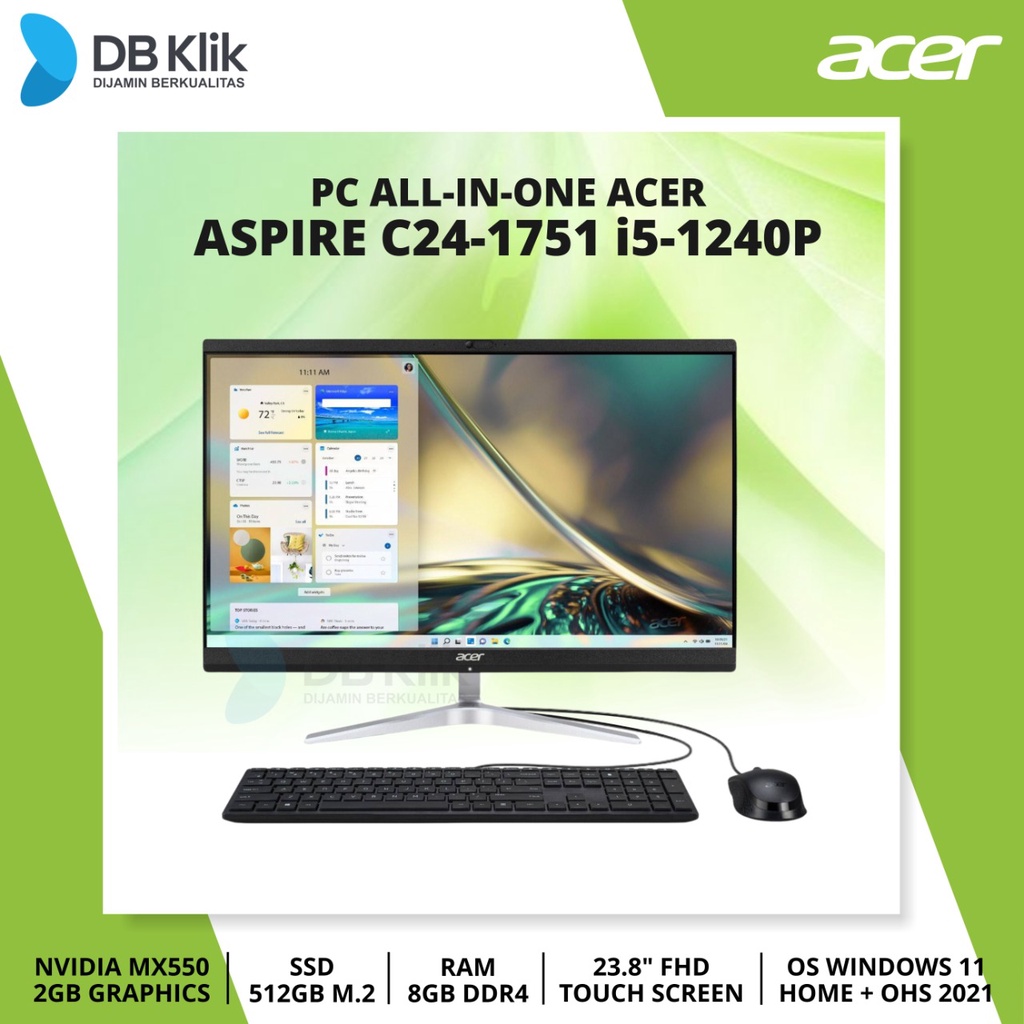 PC AIO ACER Aspire C24-1751 i5-1240P 8/512 MX550 W11+OHS 23,8 TOUCH