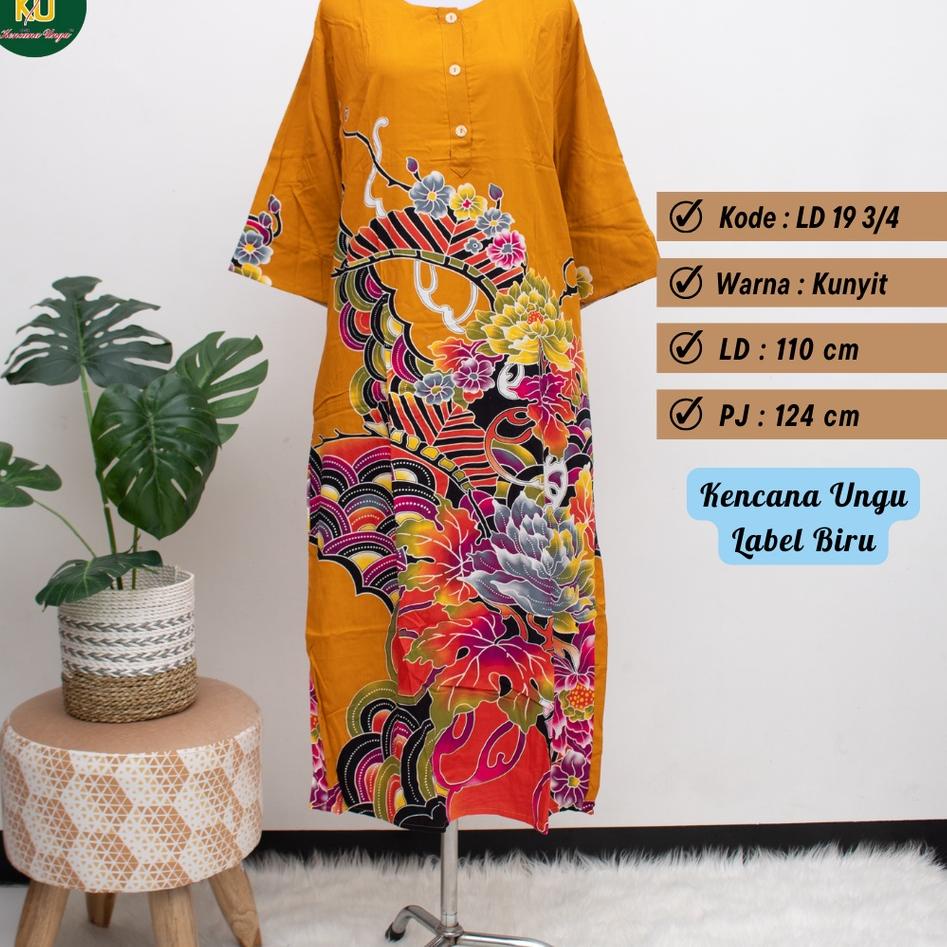 Best Seller COD Daster Panjang LENGAN 3/4 Kode LD 19 KUB Batik Kencana Ungu Asli Original Label Biru