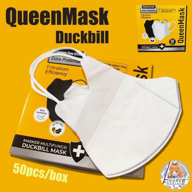 Face mask duckbill protective 3ply (50pc) premium mask garis seperti sensi/masker duckbil Y&B care-Db putih quenmask
