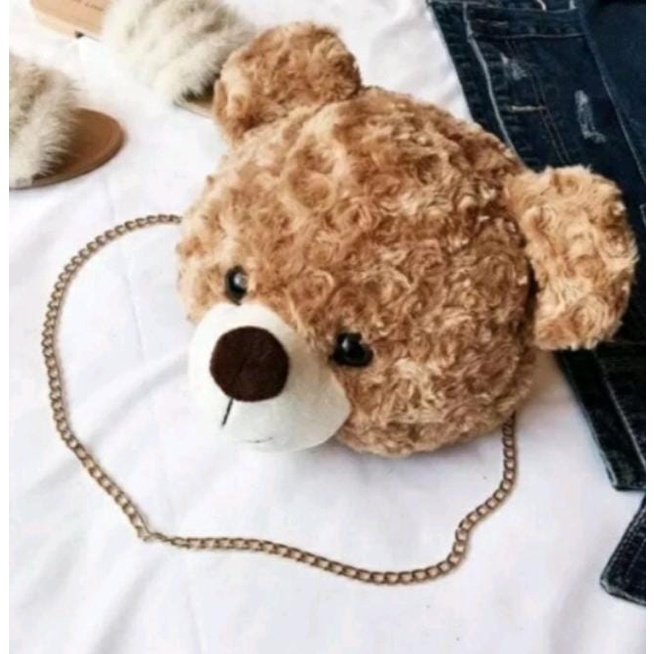 TAS SALEMPANG HP DAN PERALATAN LIPSTIK TEDDY BEAR TAS MAKE UP KEPALA teddy bear ALA KOREA TAS SEKOLAH LUCU TAS PEREMPUAN VIRAL