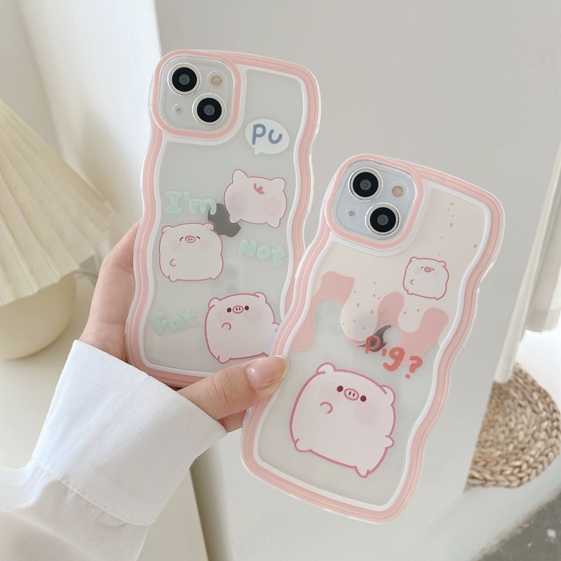 Cute！Pink Little Pig Wave Soft Case OPPO A9 A5 A53 A33 2020 F11 A57 2022 A77 2022 A3S Realme C1 A55 A56 A55S A72 A93 A93S A97 Reno 7Z 5 6 7 8 Pro + 5G INS Clear Casing