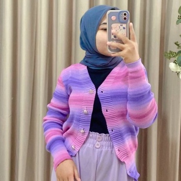 Cardigan Kancing Rajut Wanita Stripe Casual Outer Terbaru