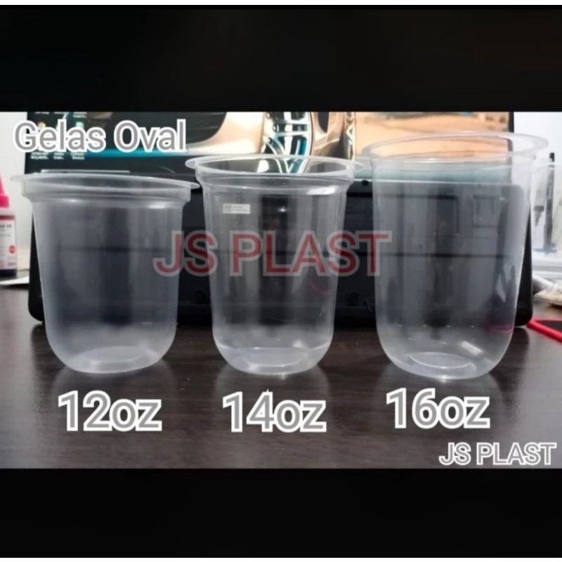 1 DUS GELAS PLASTIK OVAL 12OZ 14OZ 16OZ / GELAS OVAL 14OZ  - GELAS OVAL 16OZ
