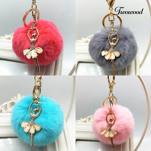 Twowood Fashion Charm Bola Bulu Mobil Liontin Handbag Keyring Pompom Ball Decor Keychain