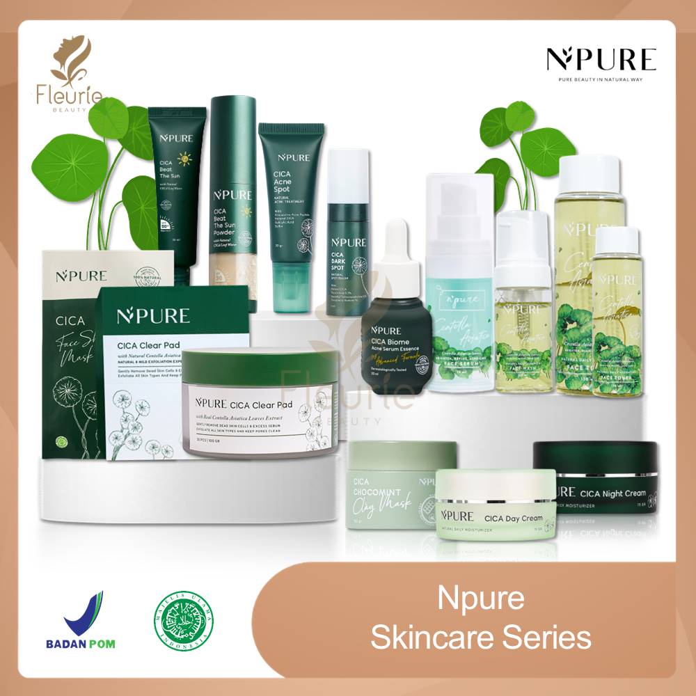 NPURE Centella Asiatica / Cica Series - Toner / Face Wash / Essence / Primer / Day Night Cream / Clay Mask / Beat The Sun / Clear Pads Original BPOM