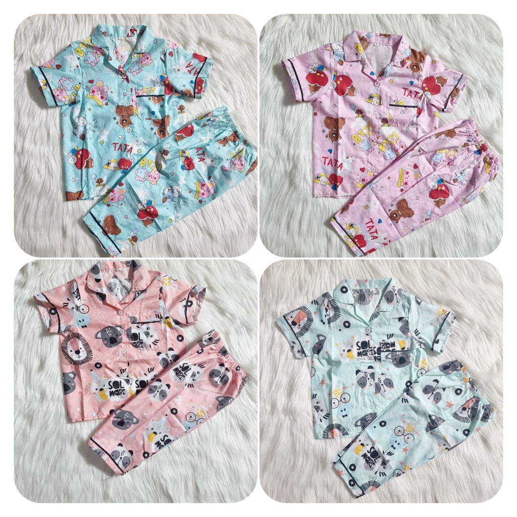 Paket Usaha Baju Tidur Piyama Anak Dapat 3 PCS 1-5 Tahun Motif Karakter Lucu Kekinian Murah