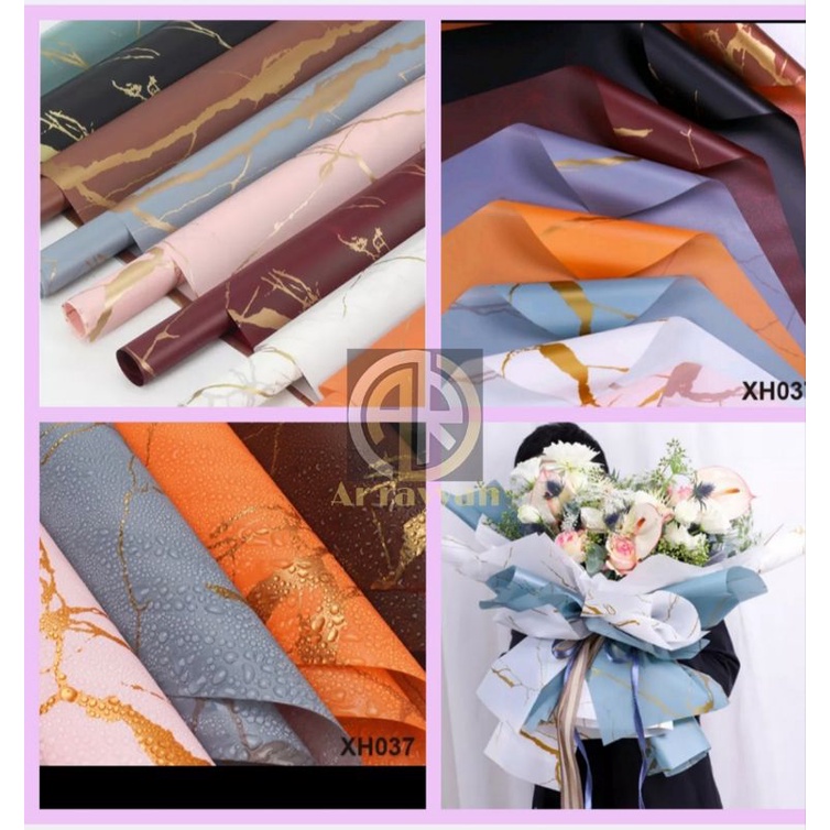 

(ecer) FLOWER WRAPPING MARBLE GOLD COLOR CELLOPHANE KERTAS BUKET BUNGA