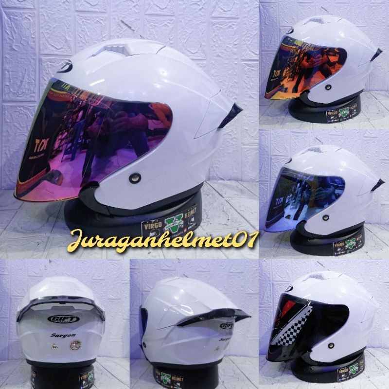 Helm Gift Sargon solid white paket ganteng