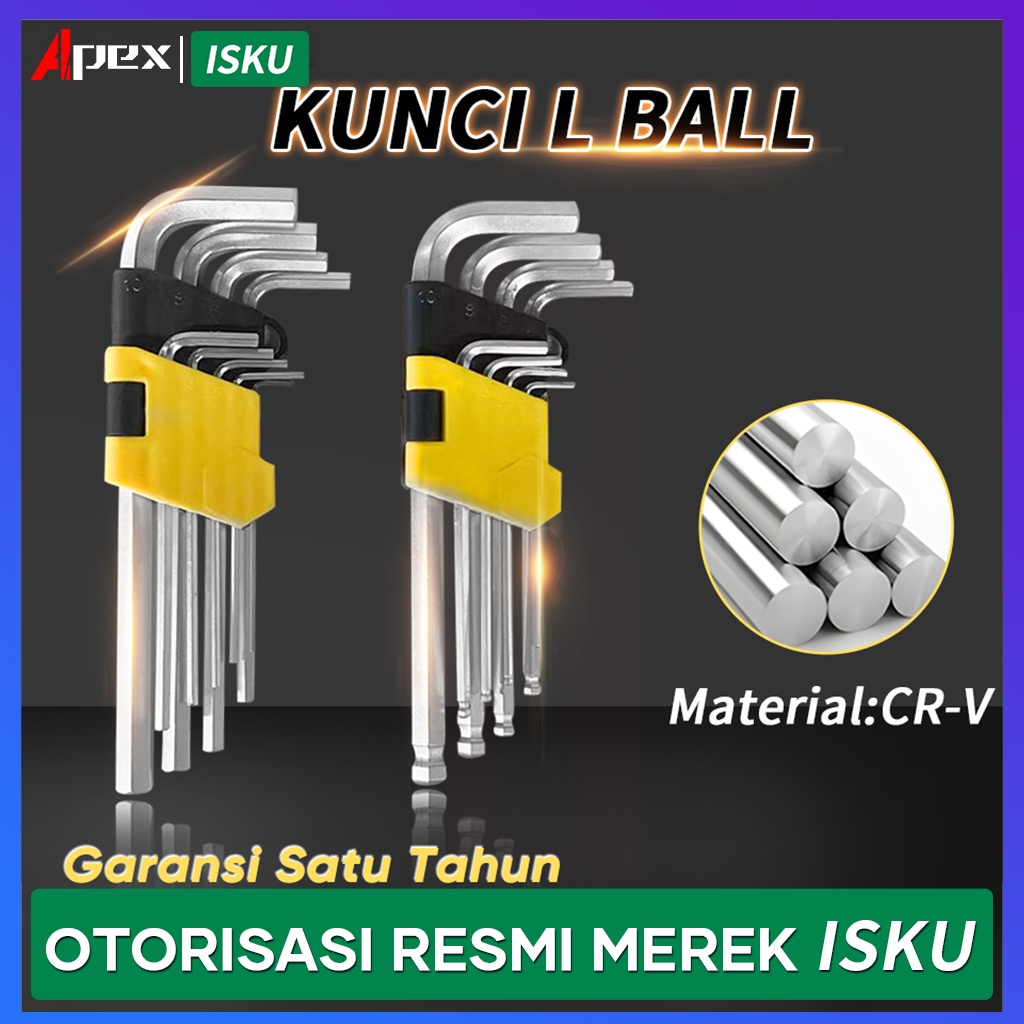 Kunci L Set panjang Flat End Hex Key 9 Piece Ball Point Hex Key Hexagon L Key kunci L bagus Kunci L Wrench kunci l set kombinasi