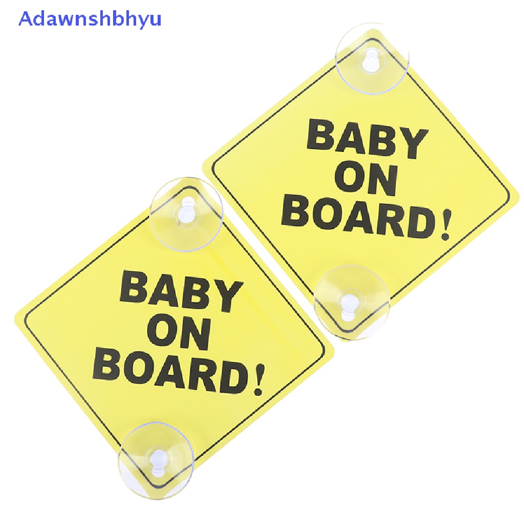 Adhyu 2Pcs Baby On Board SAFETY Mobil Jendela Suction Cup Kuning Reflektif Tanda Peringatan ID