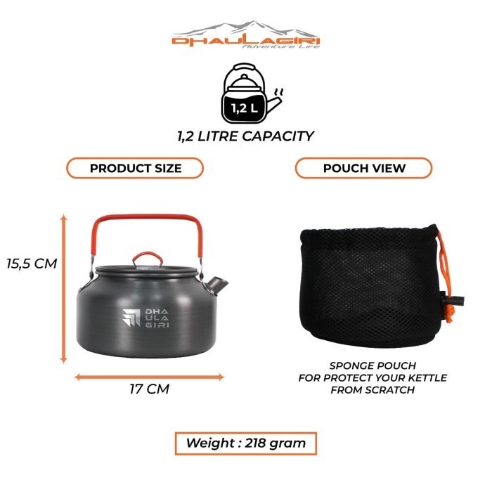 Teko Ceret 1,2 L Ketel Dhaulagiri Kettle Masak Camping Outdoor Teapot