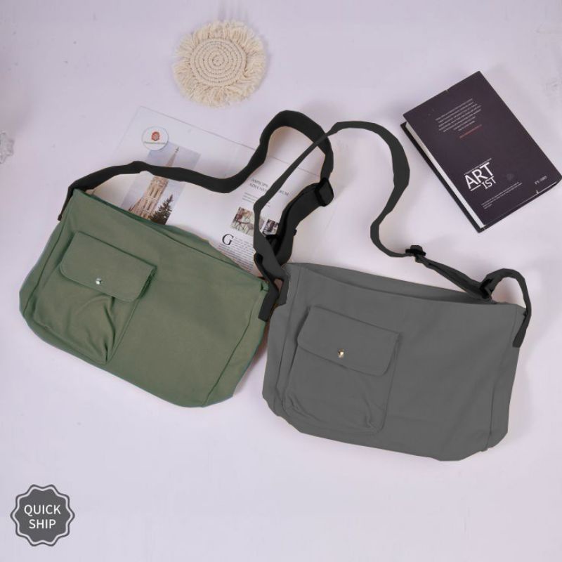 RHATU.ID - Tas Selempang Canvas Premiun Pria/Wanita Slingbag Unisex