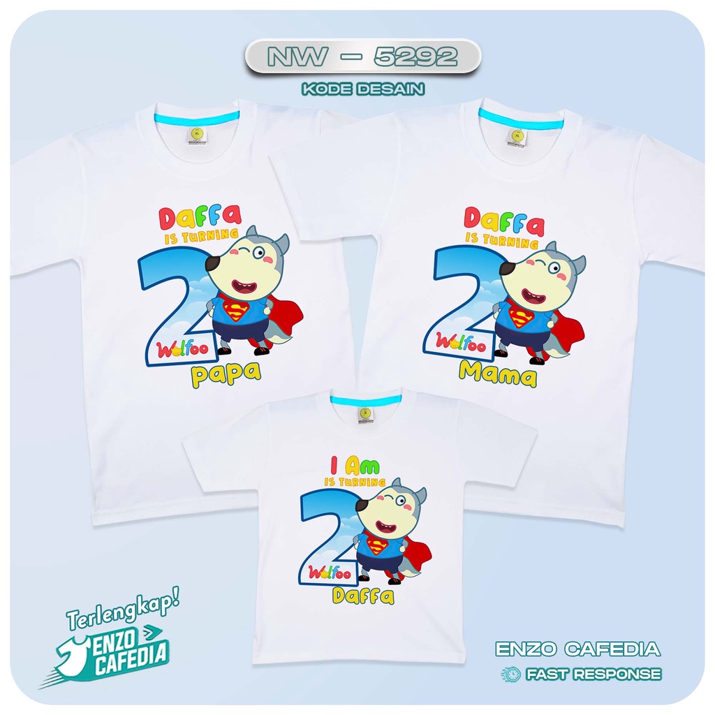 Baju Couple Keluarga | Kaos Family Ulang Tahun | Kaos Tema Serigala Wolfoo NW 5292 | Gratis Custom |