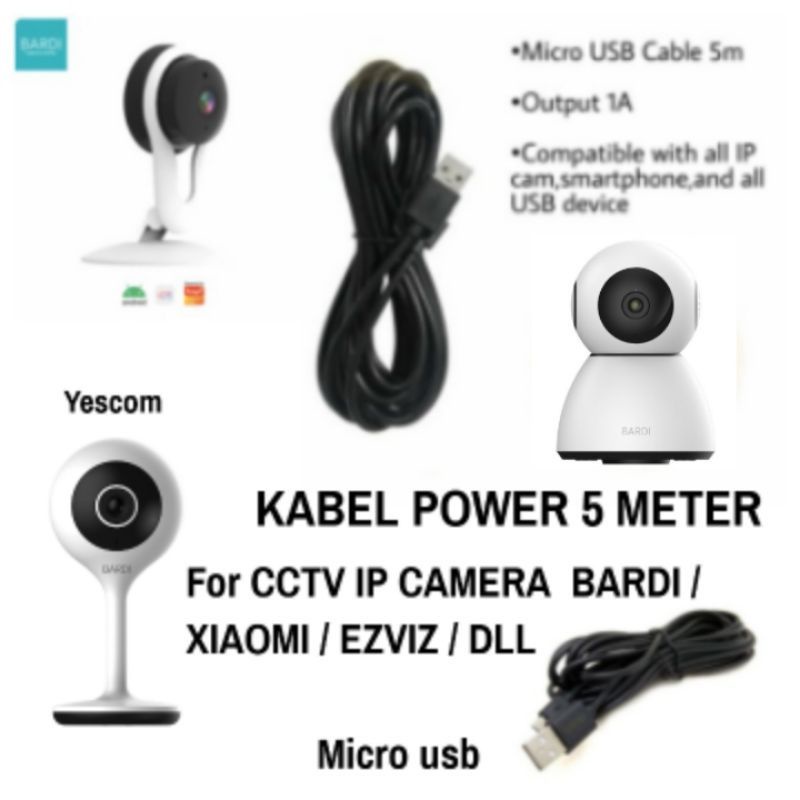 KABEL CHARGER POWER MICRO USB FOR CCTV IP CAMERA BARDI/XIAOMI/EZVIZ/IMOU/V380/GADGET/DLL