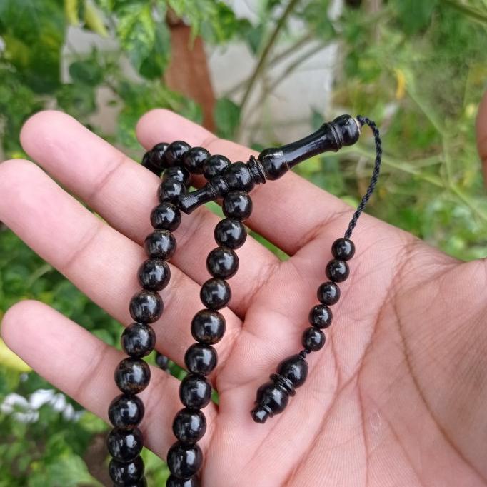 tasbih tali arus hitam serat emas natural