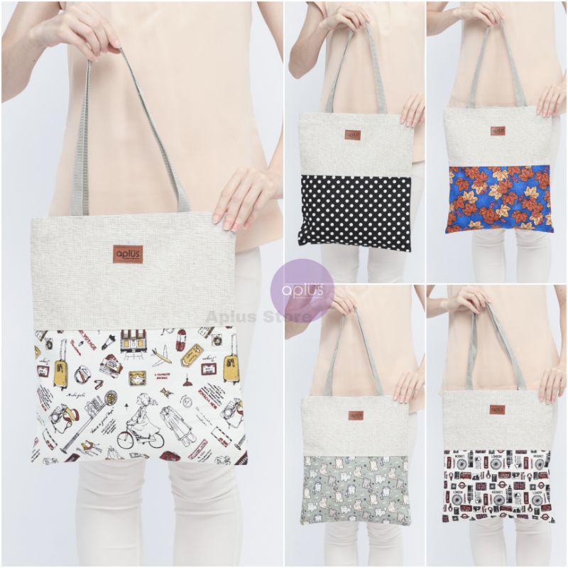 Tas totebag selempang wanita resleting kanvas aesthetic kuliah besar kain tebal korea polos premium 