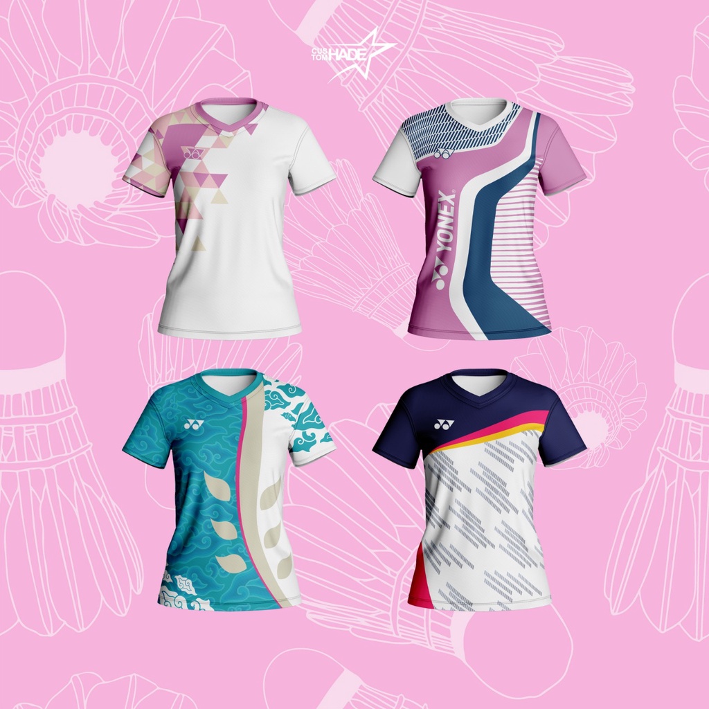 Tshirt Kaos Jersey Badminton Wanita Lengan Pendek Custom Desain Printing 01