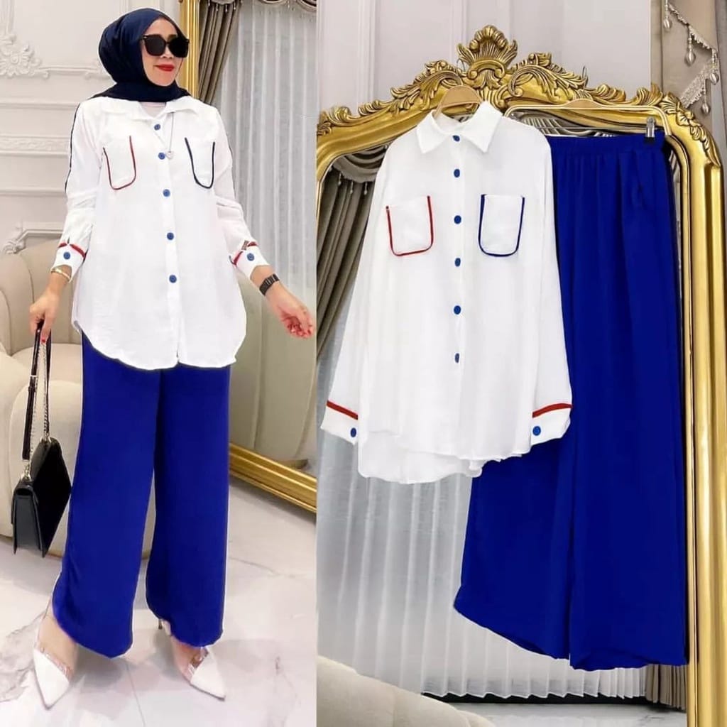 Setelan Wanita Terbaru Lora Set Outfit Wanita Kekinian Setelan Jumbo One Set Cringkle Ootd Wanita Set Tunik Dan Celana