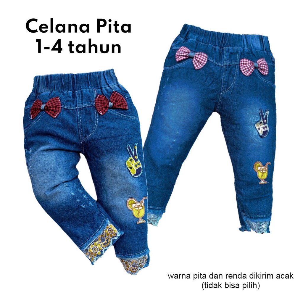 Little M Aop Bordir Flower Celana Denim Anak Perempuan main image 1