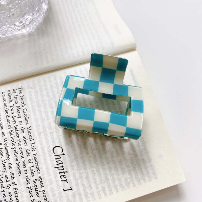 Korea Candy Checkerboard Square Shark Clip Terang Fashion Akrilik Lady Grab Clip