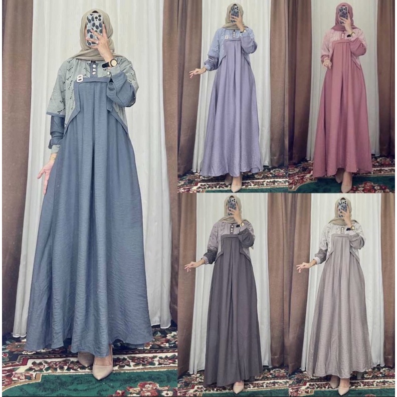 Gamis Ainun | Bahan Polo Linen Katun Bordir