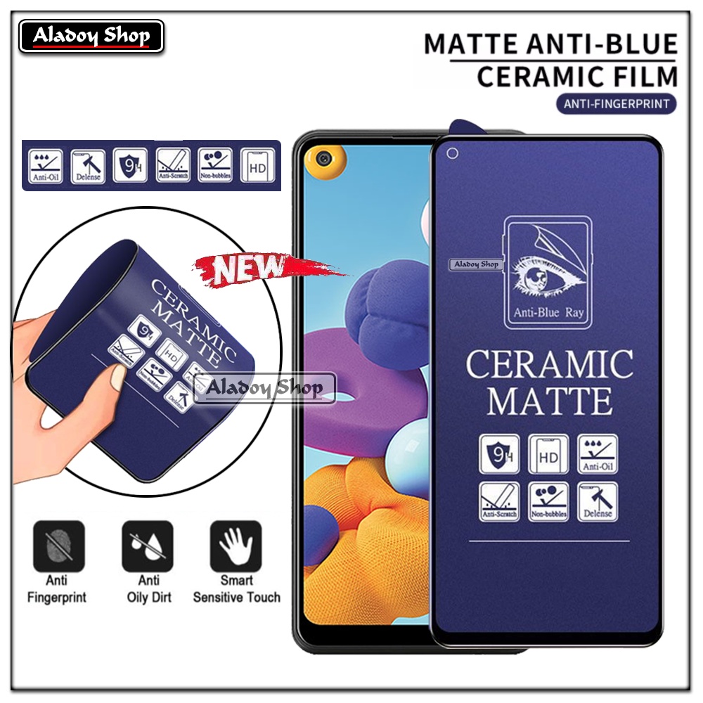 PAKET 3IN1 Anti Gores Blue Matte Anti Glare Samsung A21 + Tempered Glass Camera dan Skin Carbon