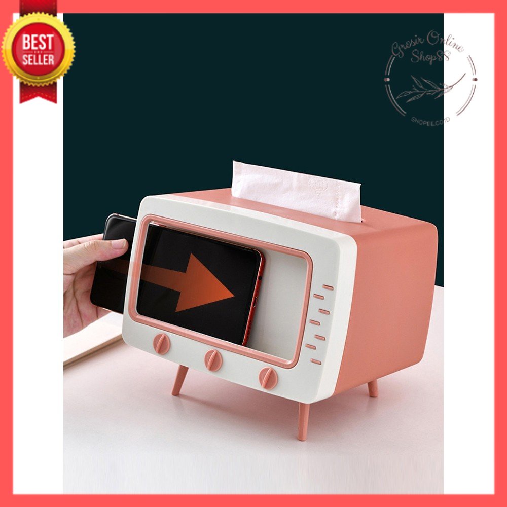 [GOS] B310 - Kotak Tissue Box Organizer Bentuk TV Tempat Tisu + Stand Phone Holder / Home Office Décor