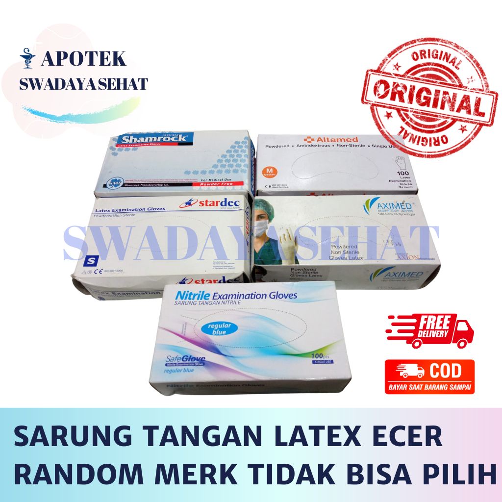 SARUNG TANGAN MEDIS LATEX Ecer Harga Per Pasang Powdered Atau Non Powdered Random Merk Putih Biru
