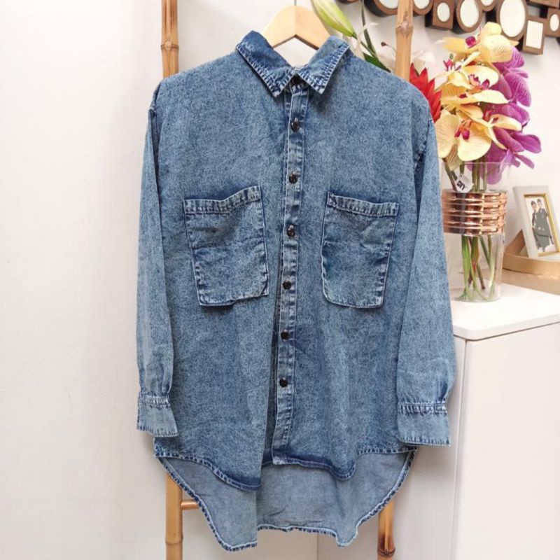 KEMEJA TUNIK JEANS WANITA/ATASAN JEANS WANITA JUMBO
