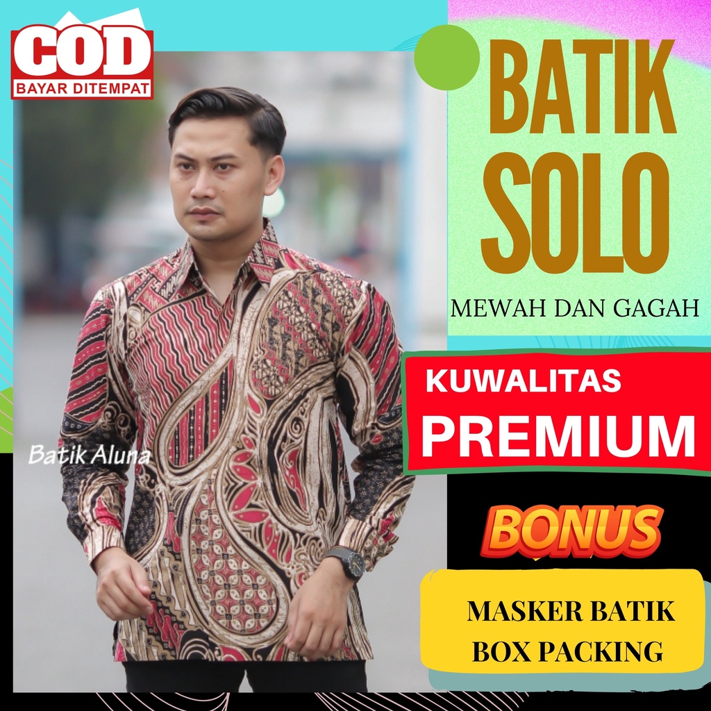 Atasan Kemeja Baju Batik Aluna Pria Lengan Panjang Premium Furing Reguler Fit Baju Cowok Moderen Ori