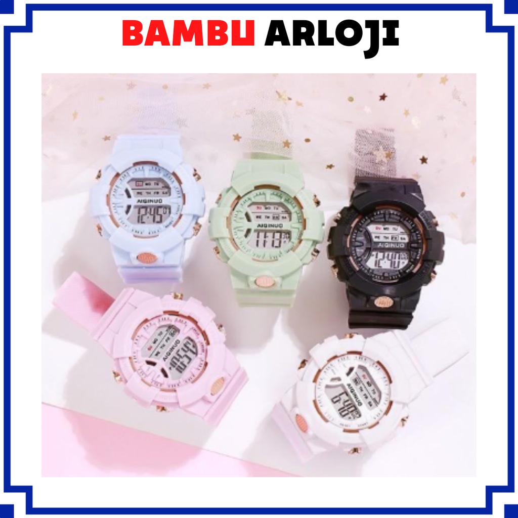 BAJ JAM TANGAN PRIA WANITA DIGITAL RUBBER SPORT BULAT LED GROSIR MURAH COUPLE ANAK REMAJA JF063