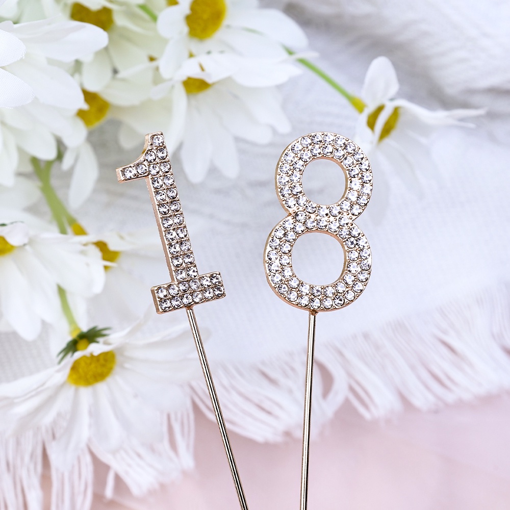 Topper Kue Berlian Imitasi Nomor 0-9 Emas Bertabur Berlian Ulang Tahun Anniversary Pesta Alat Kue Baking Dekorasi Pernikahan