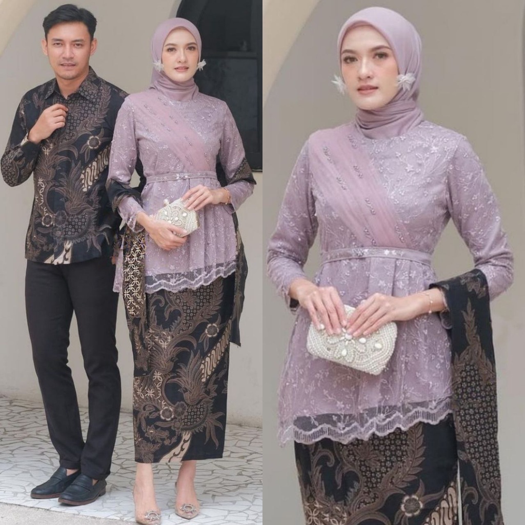ADA JUMBO BISA COD // NEW ZAFINA SET KEBAYA BROKAT COUPLE KEMEJA BATIK MODEL TERBARU KOMBINASI TULLE