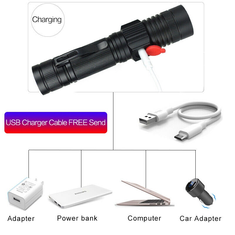 800LM LED Flashlight T6+COB USB Rechargeable Penlight Zoom Torch With Magnet