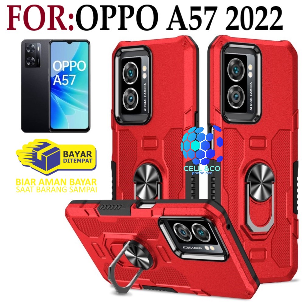 Case Armor OPPO A57 2022 Iring Cincin Magnetic Kesing Hp Protect kamera Premium Hard Case Standing Robot Pelindung Kamera