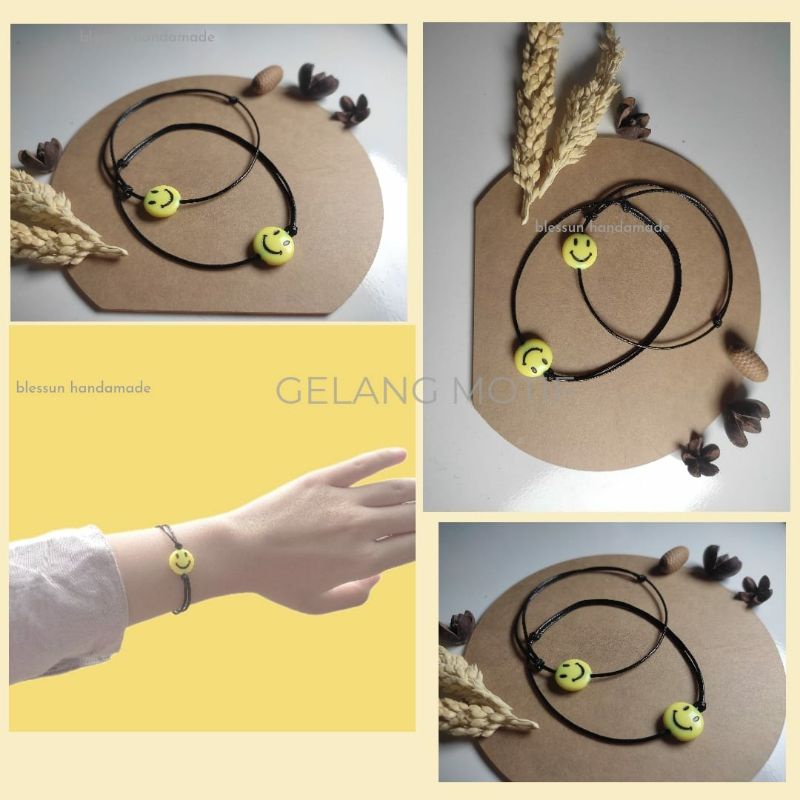 gelang tali emoticon waterproof / gelang tali Korea dengan kartu ucapan cocok untuk hadiah